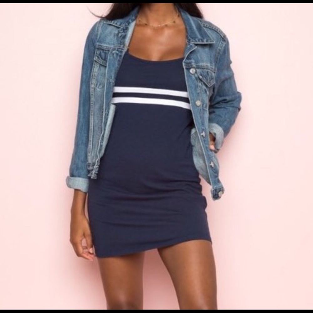 Brandy Melville navy dress with white strips